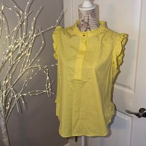 DKNY Cream Sleeveless Ruffled Bib Collar Blouse